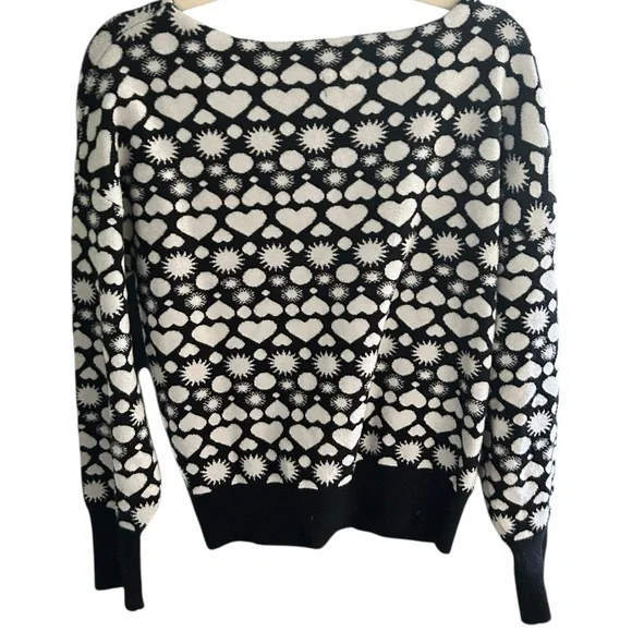 Maeve Anthropologie Boat Neck Black and White Heart Sweater - Picture 3 of 6